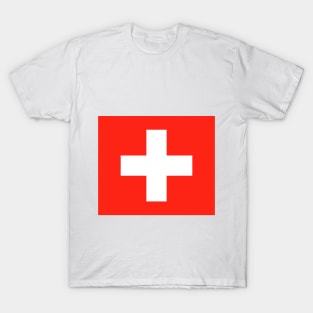 Red background white cross similar to the swiss flag. T-Shirt